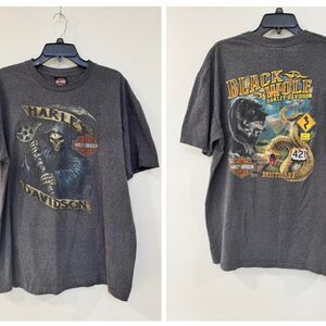 Harley Davidson Gray Black T Shirt Tee XL Biker Grim Reaper Bear Edgy Road Rebel